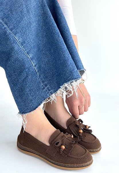 Boriy Kahverengi Deri Tozu Süet Babet Ayakkabı