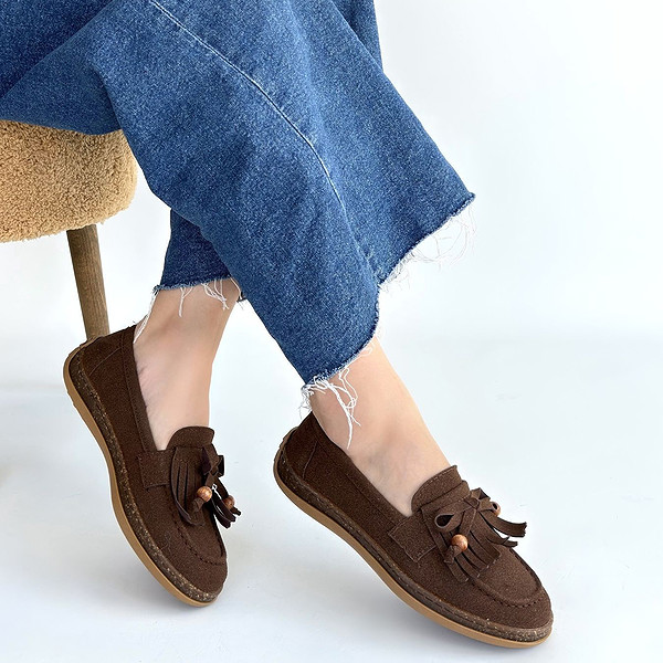 Boriy Kahverengi Deri Tozu Süet Babet Ayakkabı