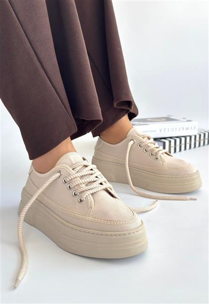 Carin Bej Keten Bağcıklı Spor Ayakkabı