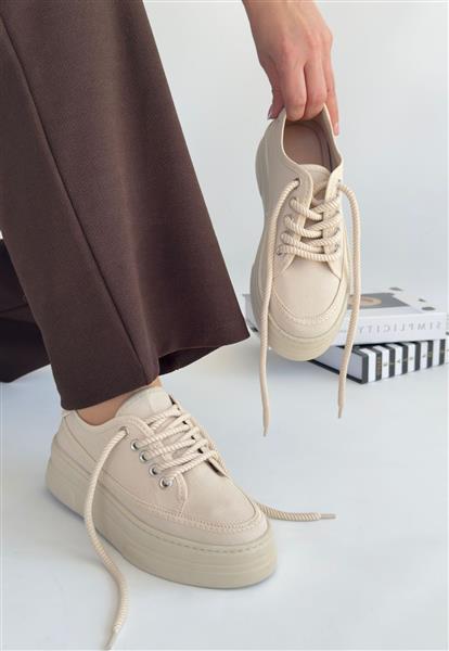 Carin Bej Keten Bağcıklı Spor Ayakkabı