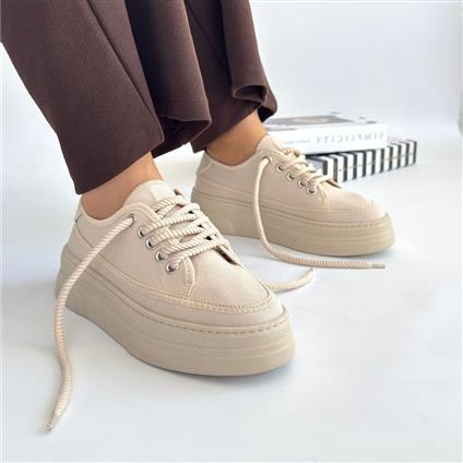 Carin Bej Keten Bağcıklı Spor Ayakkabı