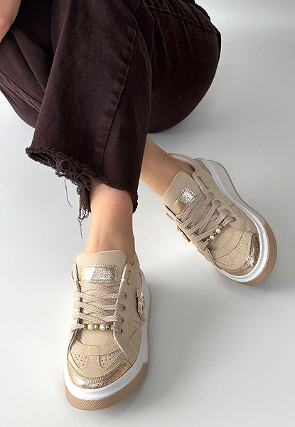 Ceans Bej Süet Bağcıklı Spor Ayakkabı