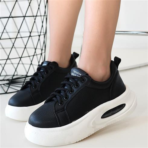 Chris Siyah Cilt Bağcıklı Spor Ayakkabı