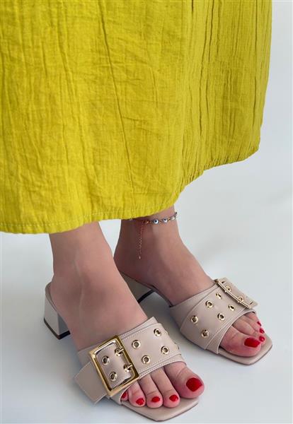 Ciey Bej Cilt Topuklu Terlik