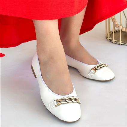 Cleo Beyaz Cilt Babet Ayakkabı