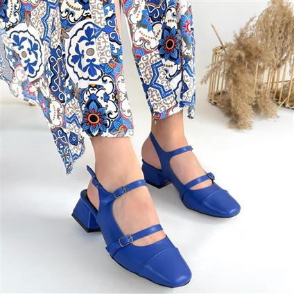 Doran Mavi Cilt Topuklu Ayakkabı