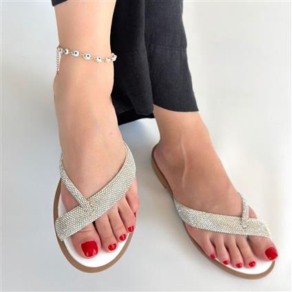 Eday Gümüş Boncuk İşlemeli Terlik