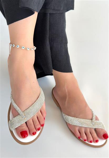 Eday Gümüş Boncuk İşlemeli Terlik