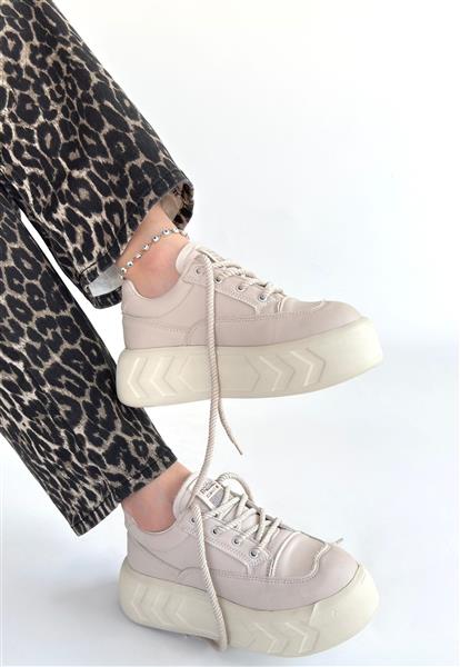 Emwa Bej Cilt Bağcıklı Spor Ayakkabı