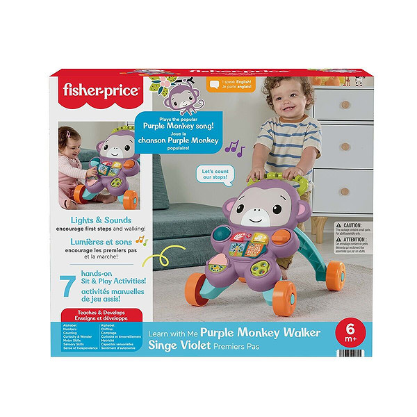 Fisher Price Sesli Ve Işıklı Benimle Öğren Mor Maymun Yürüteç Jgw94