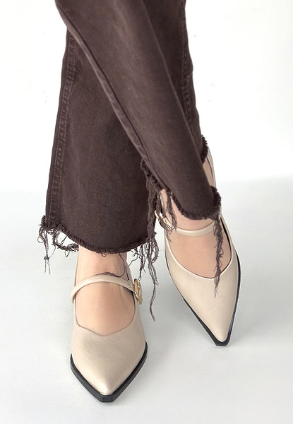 Galye Bej Cilt Topuklu Ayakkabı