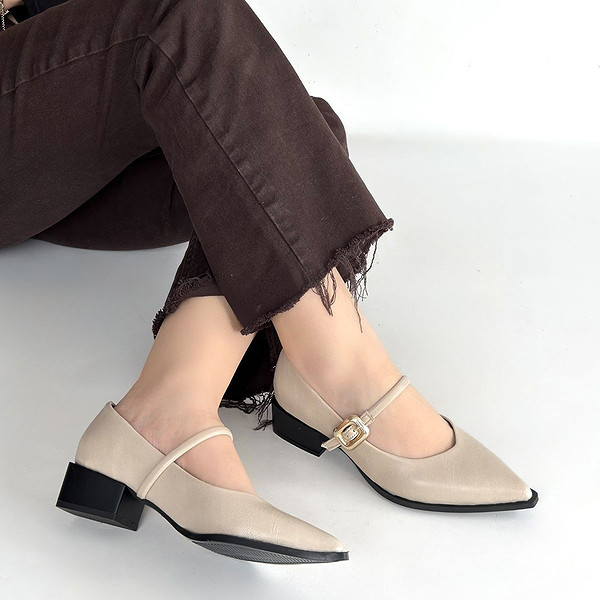 Galye Bej Cilt Topuklu Ayakkabı