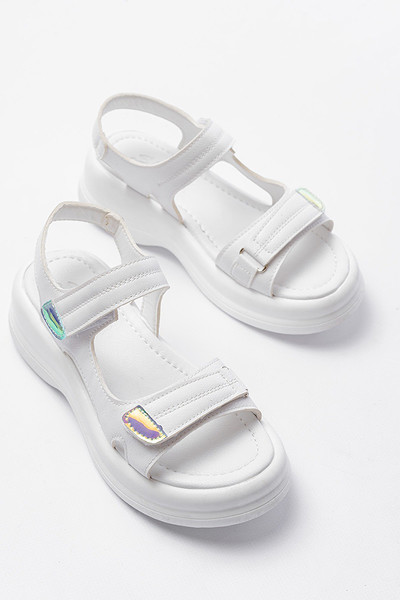 Ginya Beyaz Cilt Cırt Cırtlı Sandalet