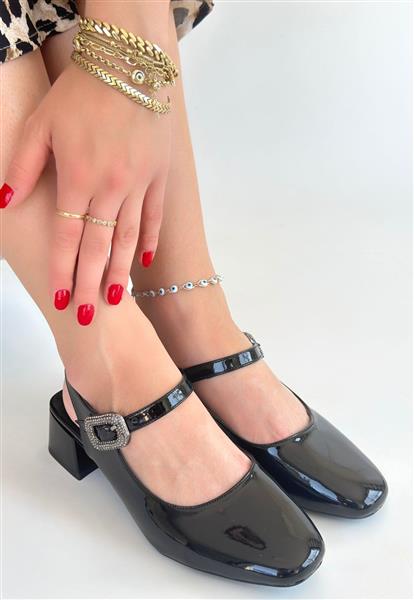 Gowe Siyah Rugan Topuklu Ayakkabı