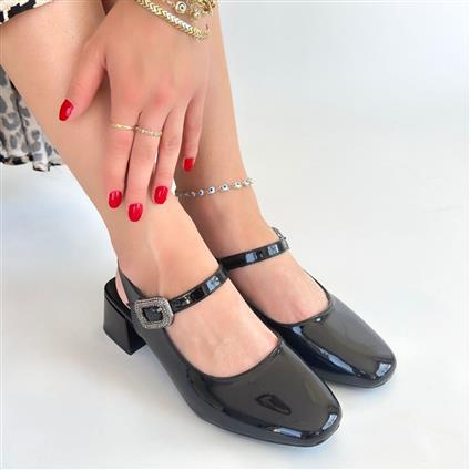 Gowe Siyah Rugan Topuklu Ayakkabı