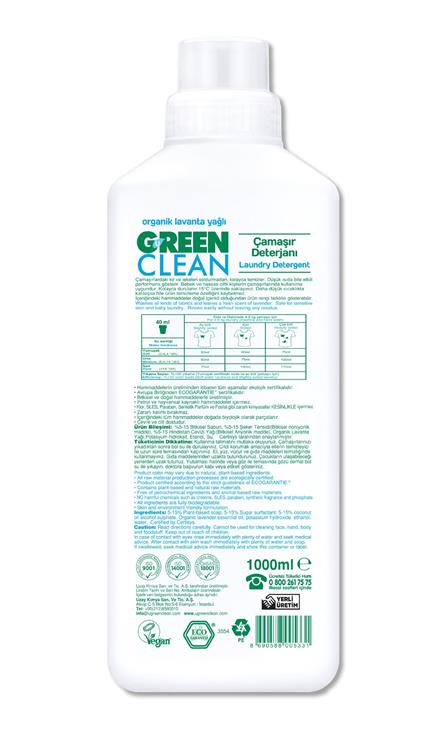 Green Clean Bitkisel Çamaşır Deterjanı 1000 Ml (20 Yıkama)