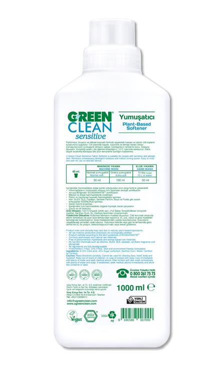 Green Clean Sensitive Parfümsüz Bitkisel Yumuşatıcı 1000 Ml