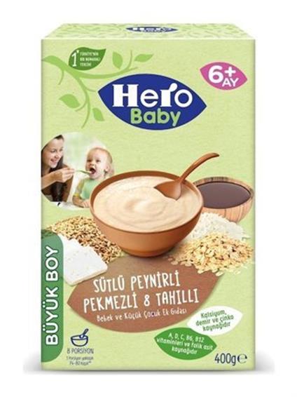 Hero Baby Sütlü 8 Tahıllı Peynirli Pekmezli Ekonomik Paket Kaşık Mama 400 Gr