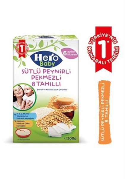 Hero Baby Sütlü 8 Tahıllı Peynirli Pekmezli Kaşık Mama 200 Gr