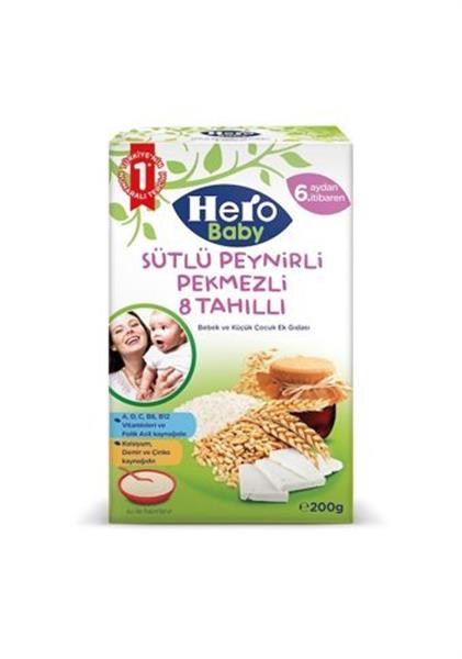 Hero Baby Sütlü 8 Tahıllı Peynirli Pekmezli Kaşık Mama 200 Gr
