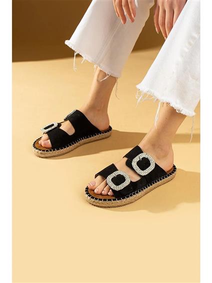 Hertas Siyah Nubuk Tokalı Terlik