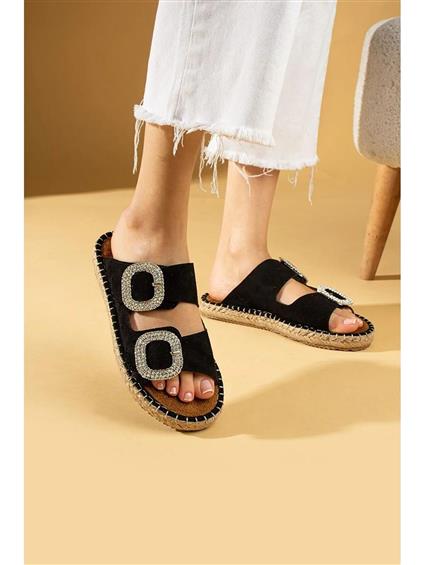 Hertas Siyah Nubuk Tokalı Terlik