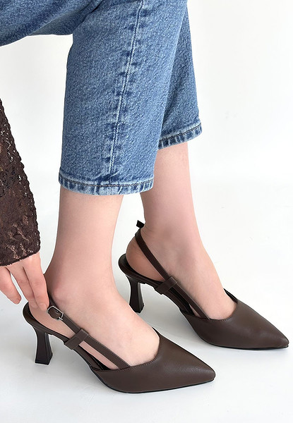 Hoost Kahverengi Cilt Topuklu Ayakkabı