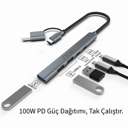 Inca Iutp-06T Usb 3.0 Type-C 3.1 Hub 1 X Usb 3.0 +2 X Usb+Type-C+PD100W 2.0 Alumınyum Kasa Çoklayıcı