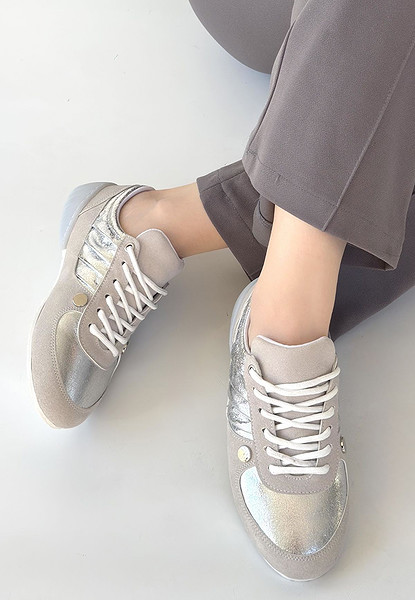 Jawen Gri Nubuk Gümüş Detaylı Spor Ayakkabı