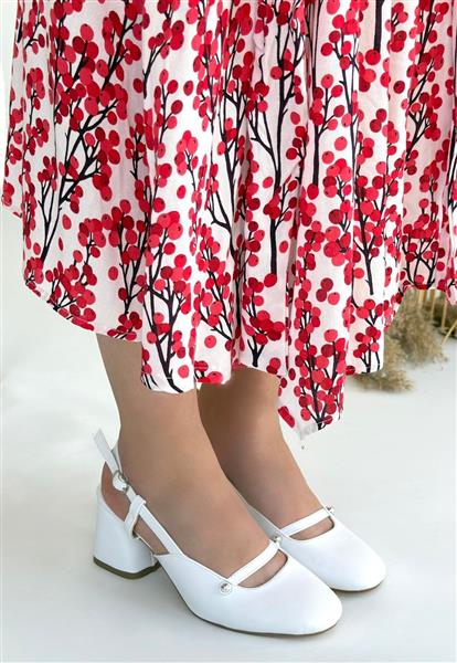 Jecci Beyaz Cilt Topuklu Ayakkabı
