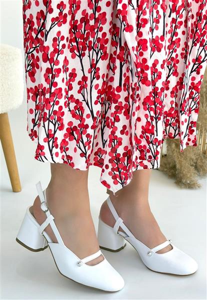 Jecci Beyaz Cilt Topuklu Ayakkabı