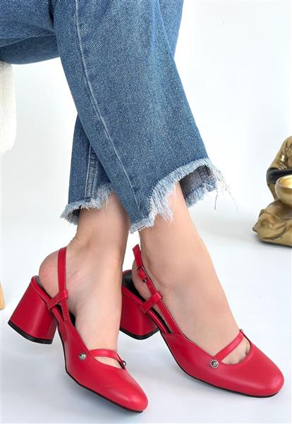 Jecci Kırmızı Cilt Topuklu Ayakkabı