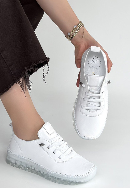 Jiten Beyaz Deri Bağcıklı Spor Ayakkabı