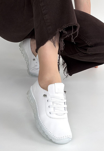 Jiten Beyaz Deri Bağcıklı Spor Ayakkabı