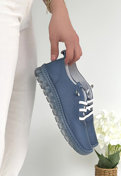 Jiten Mavi Deri Bağcıklı Spor Ayakkabı