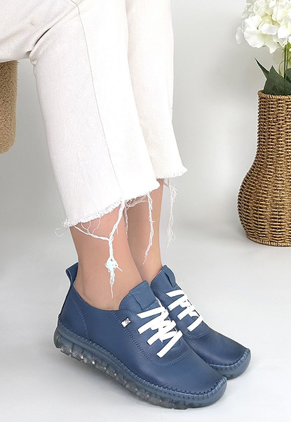 Jiten Mavi Deri Bağcıklı Spor Ayakkabı