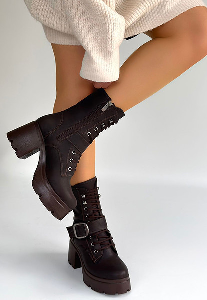 Linma Acı Kahve Cilt Bağcıklı Topuklu Bot