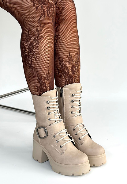 Linma Bej Nubuk Bağcıklı Topuklu Bot