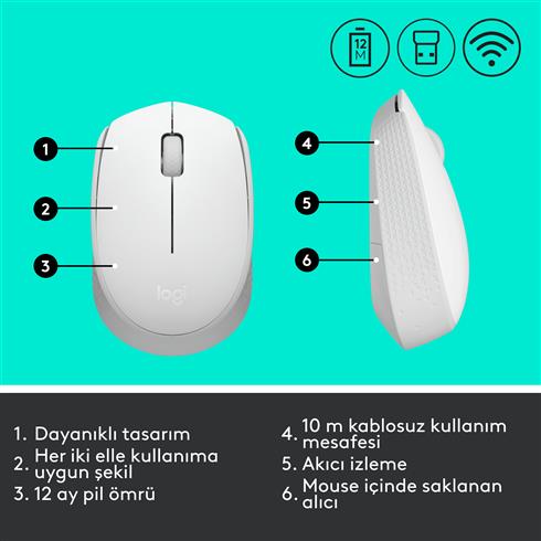 Logıtech M171 Kablosuz Usb Mouse Beyaz 910-006867