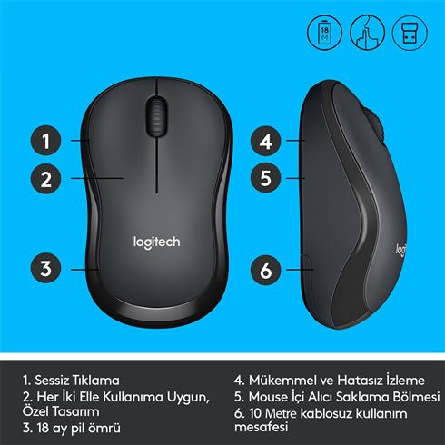 Logıtech M220 Sessiz Kablosuz Usb Mouse Siyah 910-004878