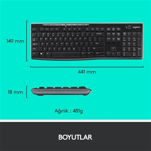 Logıtech MK270 Q TR Kablosuz Klavye Mouse Set Siyah 920-004525