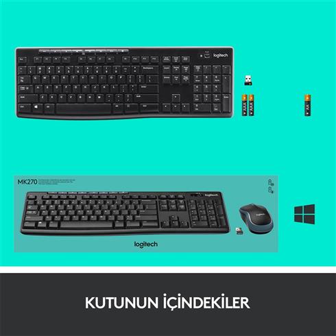 Logıtech MK270 Q TR Kablosuz Klavye Mouse Set Siyah 920-004525