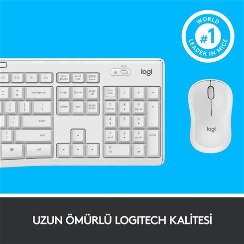 Logıtech MK295 Q TR Sessiz Kablosuz Klavye Mouse Set Beyaz 920-010089