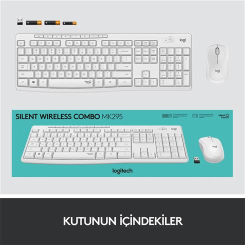 Logıtech MK295 Q TR Sessiz Kablosuz Klavye Mouse Set Beyaz 920-010089