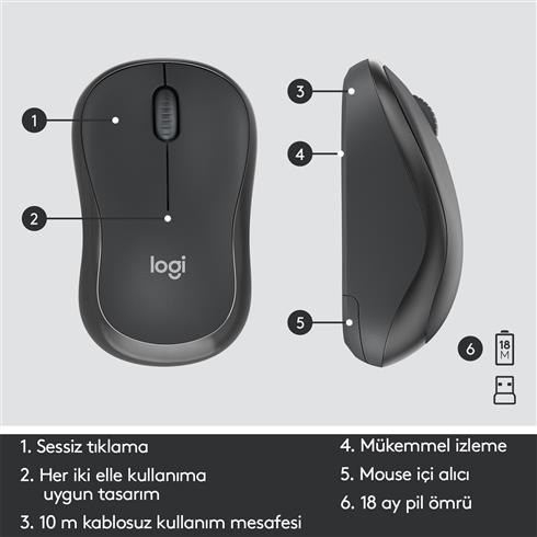 Logıtech MK295 Q TR Sessiz Kablosuz Klavye Mouse Set Siyah 920-009804