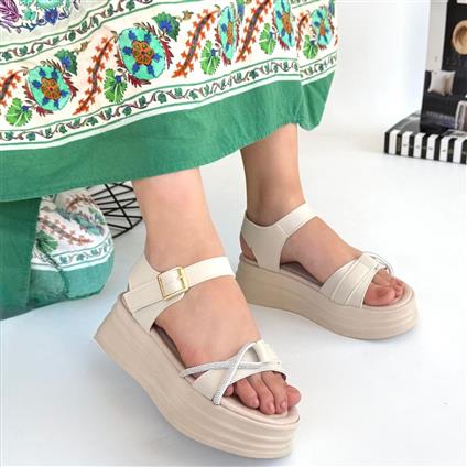 Luno Bej Cilt Kemerli Sandalet