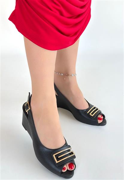 Mamba Siyah Cilt Dolgu Topuk Ayakkabı