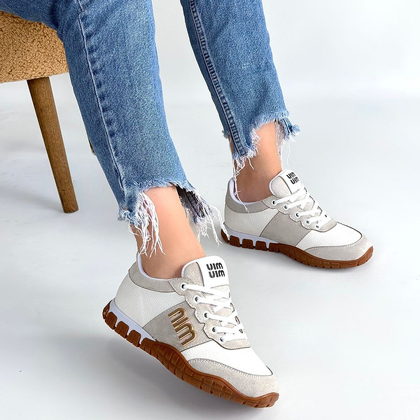 Marje Beyaz Cilt Bağcıklı Spor Ayakkabı