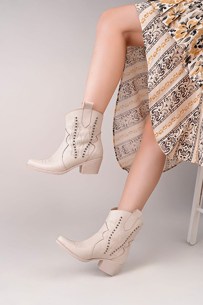 Matin Bej Cilt Topuklu Bot