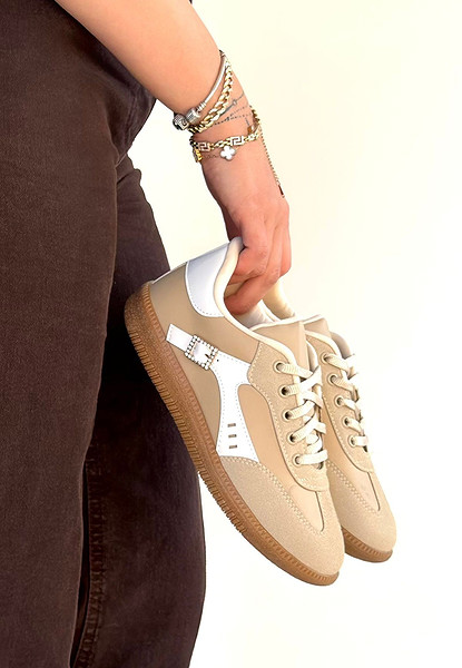 Mier Bej Cilt Bağcıklı Spor Ayakkabı